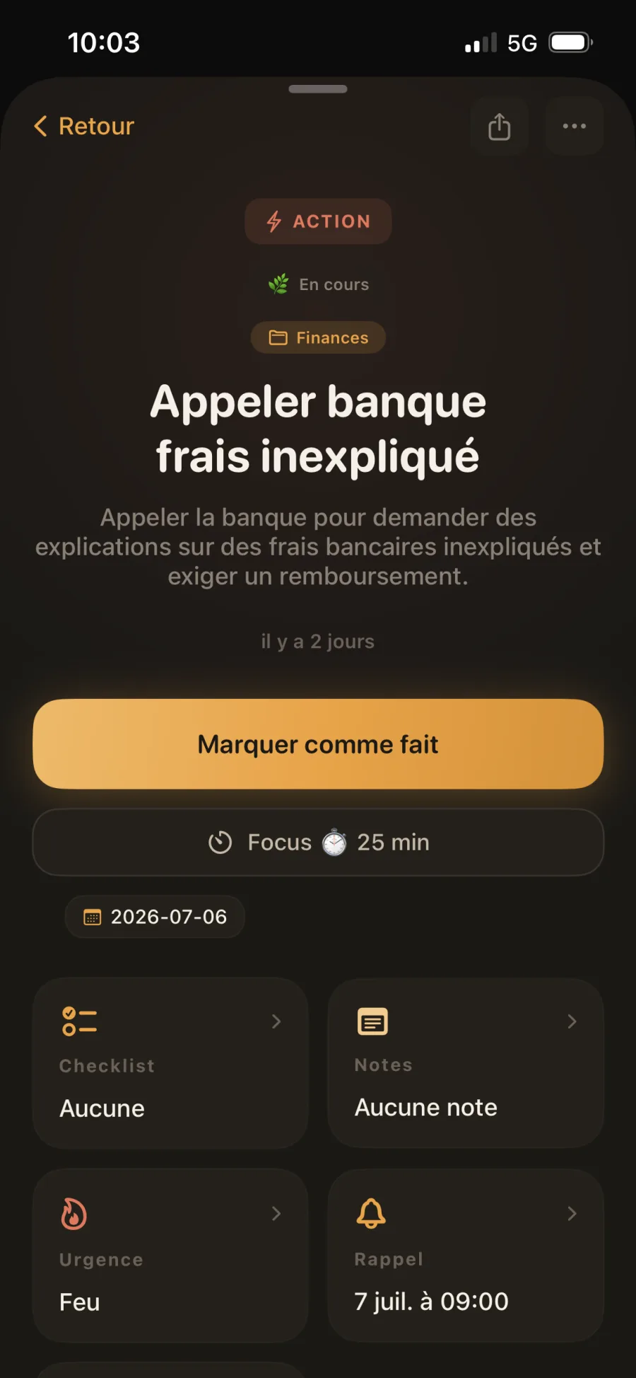 Une note ACTION (focus, rappel)