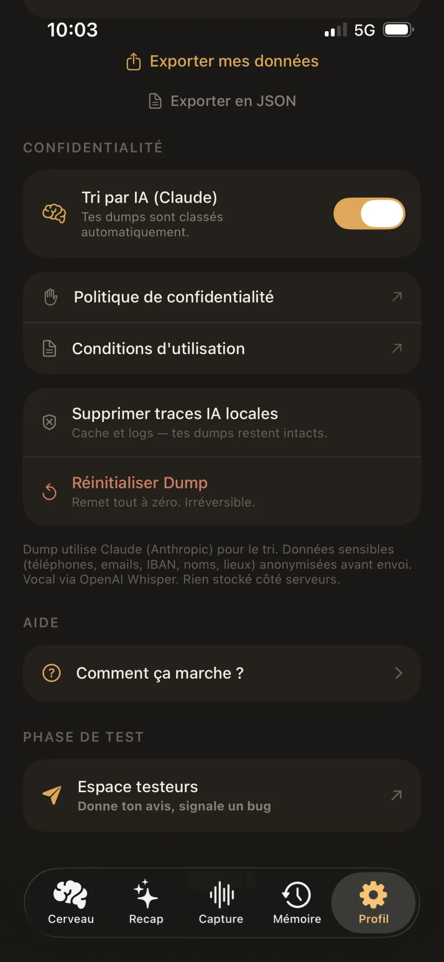 Tri par IA (Claude) & confidentialité