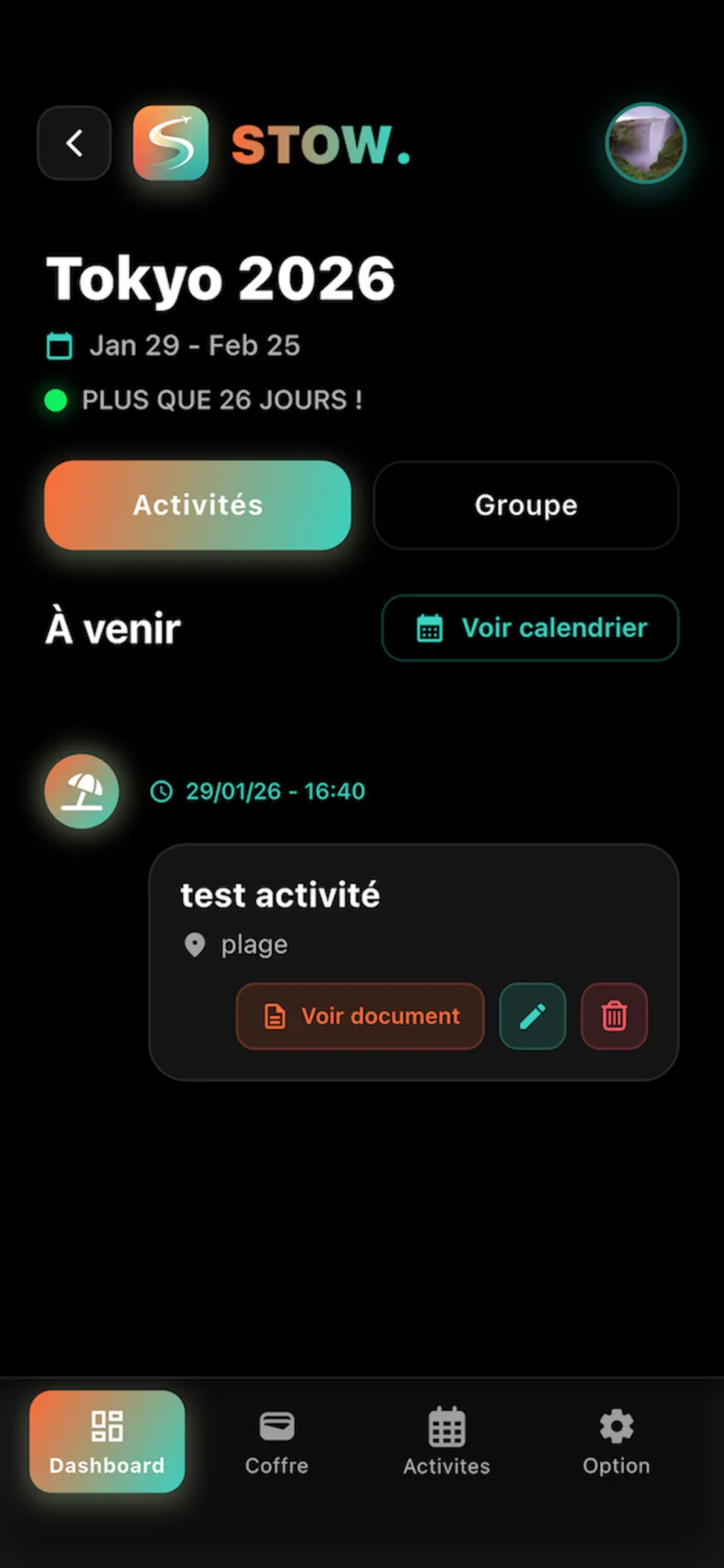 STOW app screen
