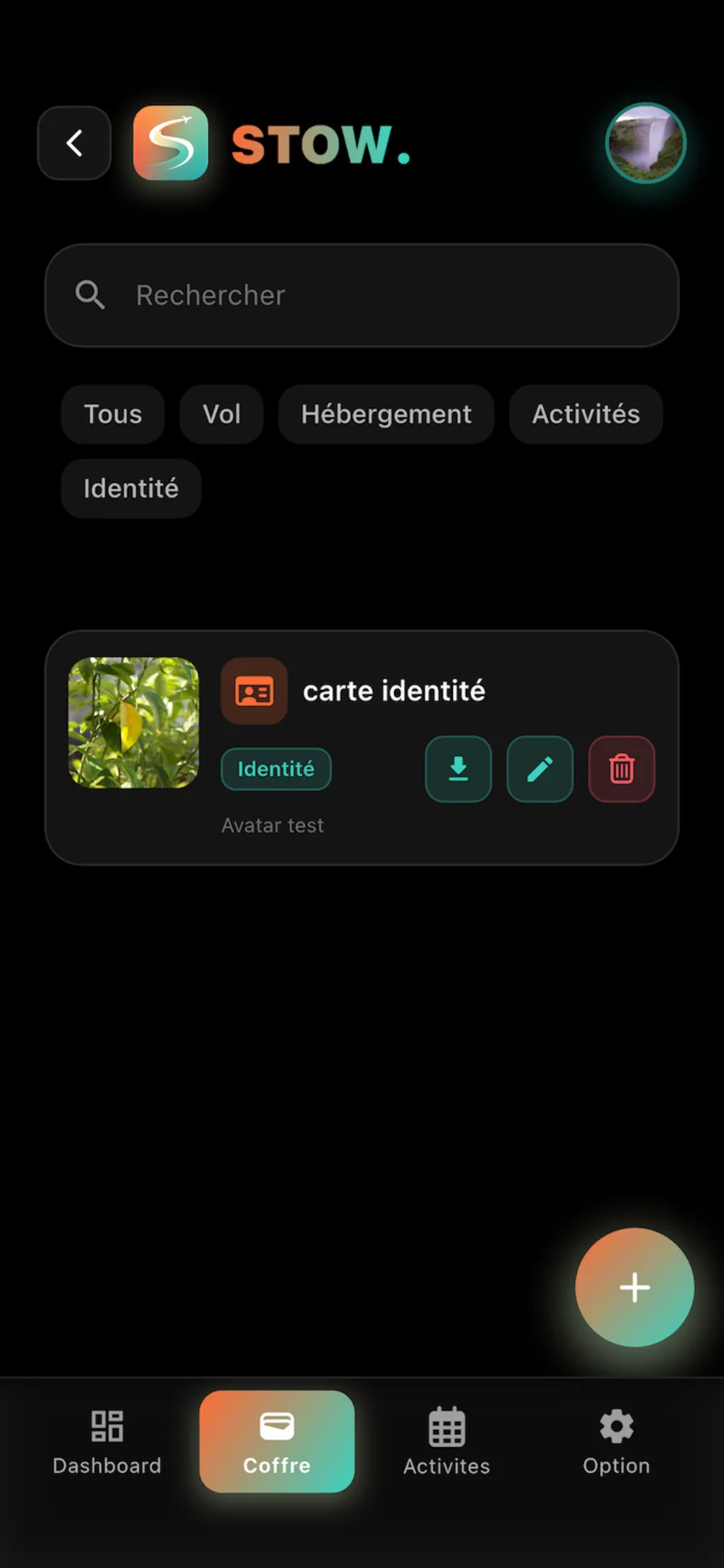 STOW app screen