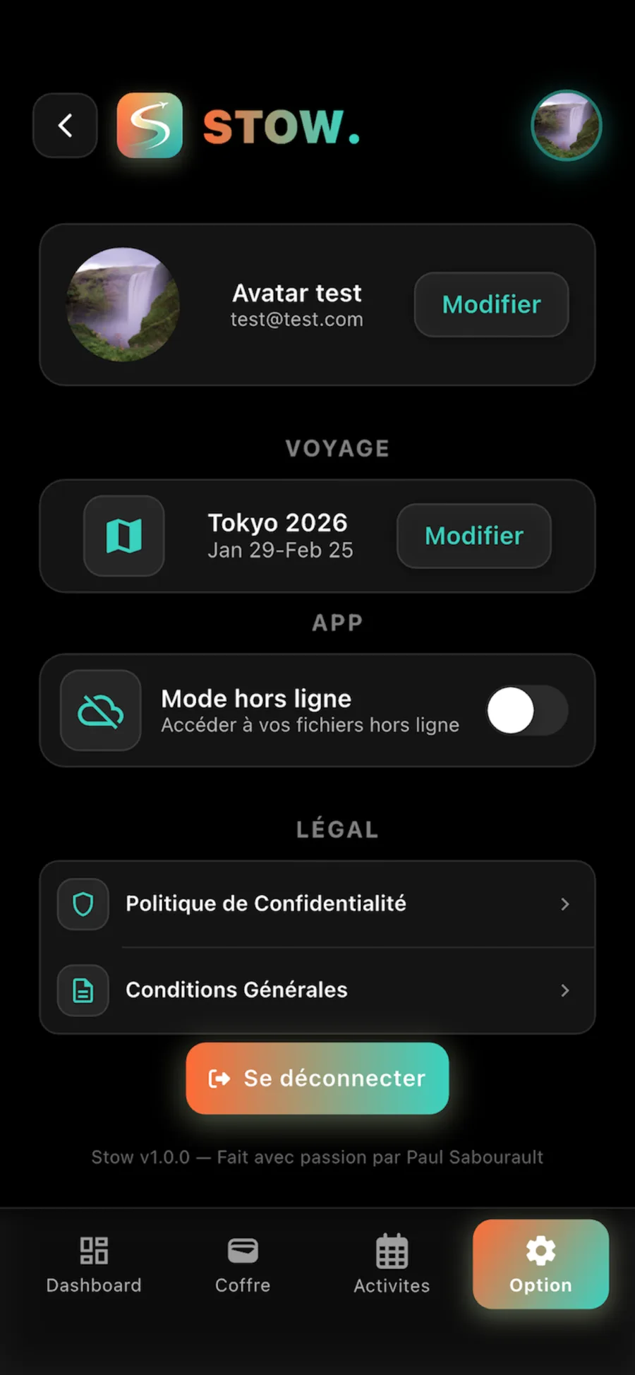 STOW app screen